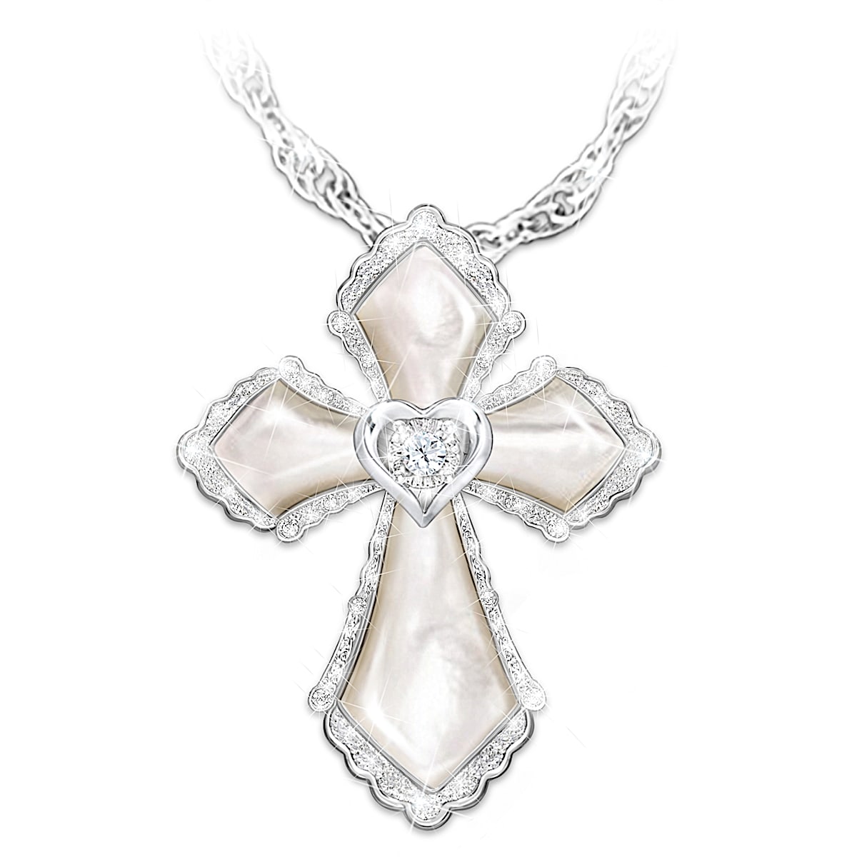 Granddaughter Mother Of Pearl And Diamond Cross Necklace