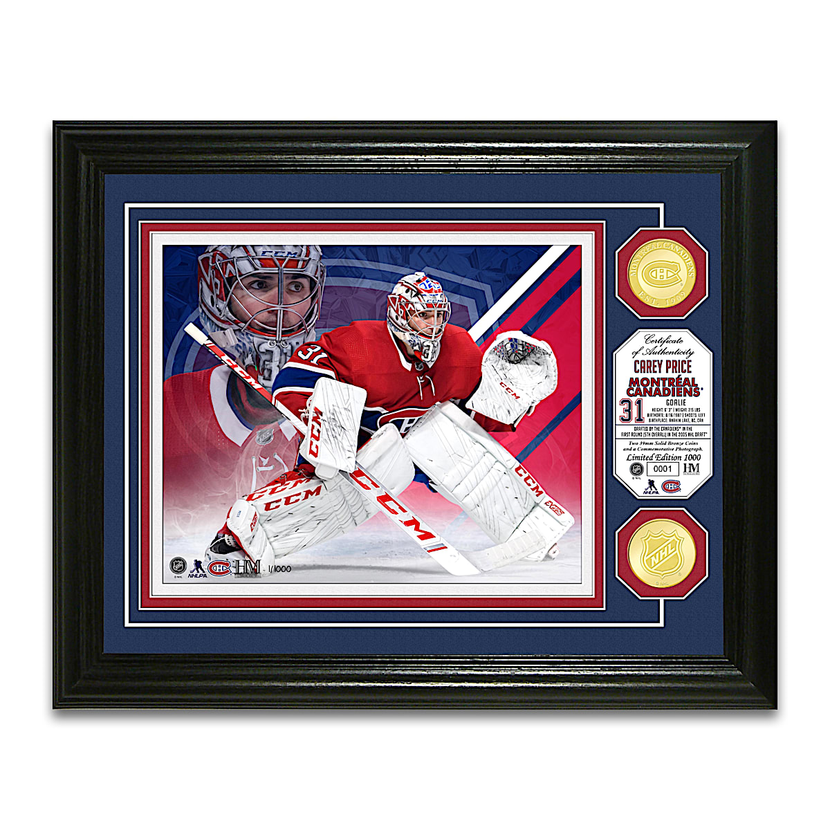 Carey Price Montreal Canadiens® Framed NHL Wall Decor With 2 Solid