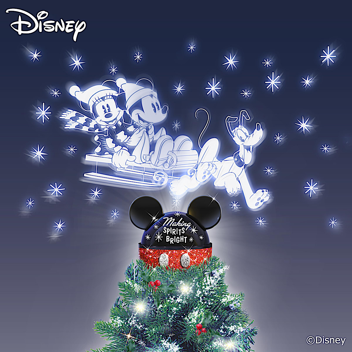 Disney Mickey Mouse Christmas Tree Topper Making Spirits Bright With Rotating Light Projector
