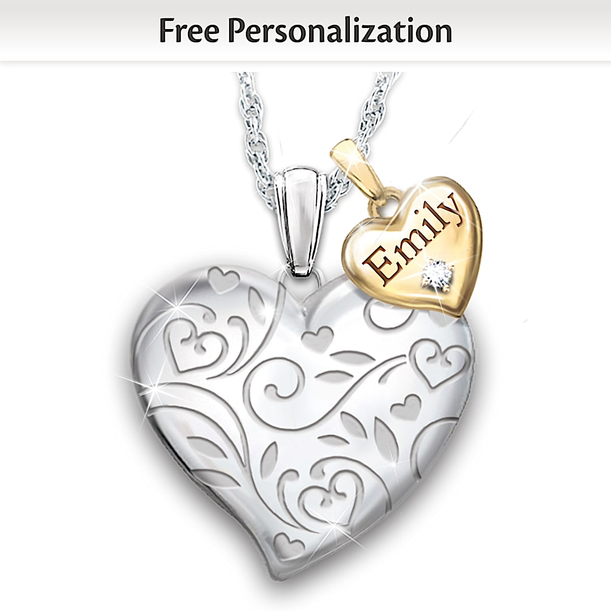 A Bushel A Peck Womens Personalized Heart Shaped Diamond Pendant