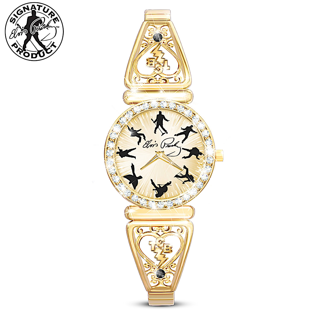 Rockin Elvis Presley Womens Gold Tone Plated Watch Sculpted