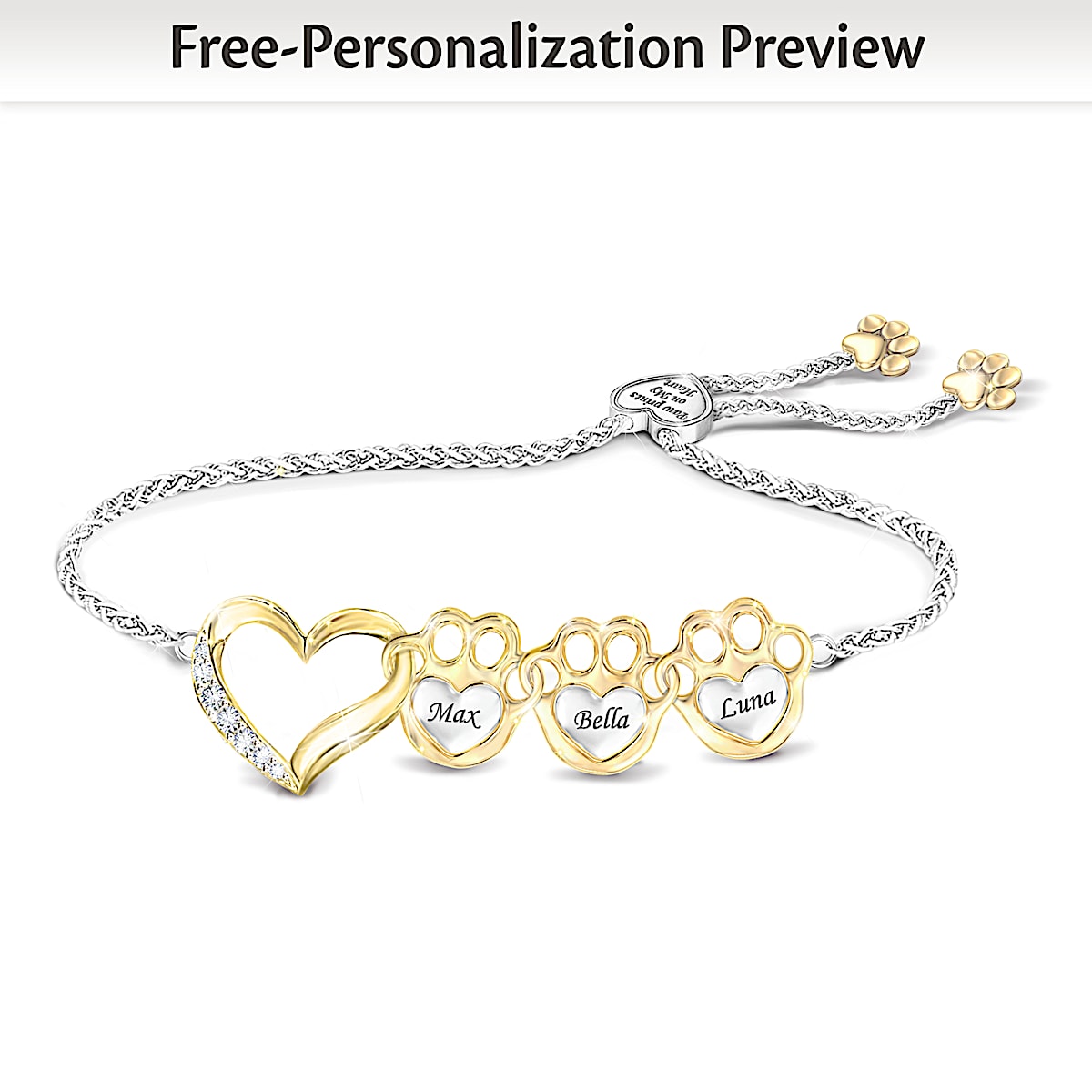 Paw Prints Bolo Bracelet Personalized With Your Pets Names
