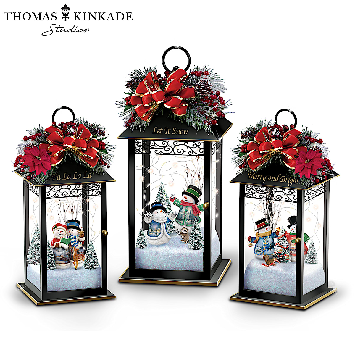 Thomas Kinkade Sparkling Snowfall Illuminated Holiday Table Centrepiece