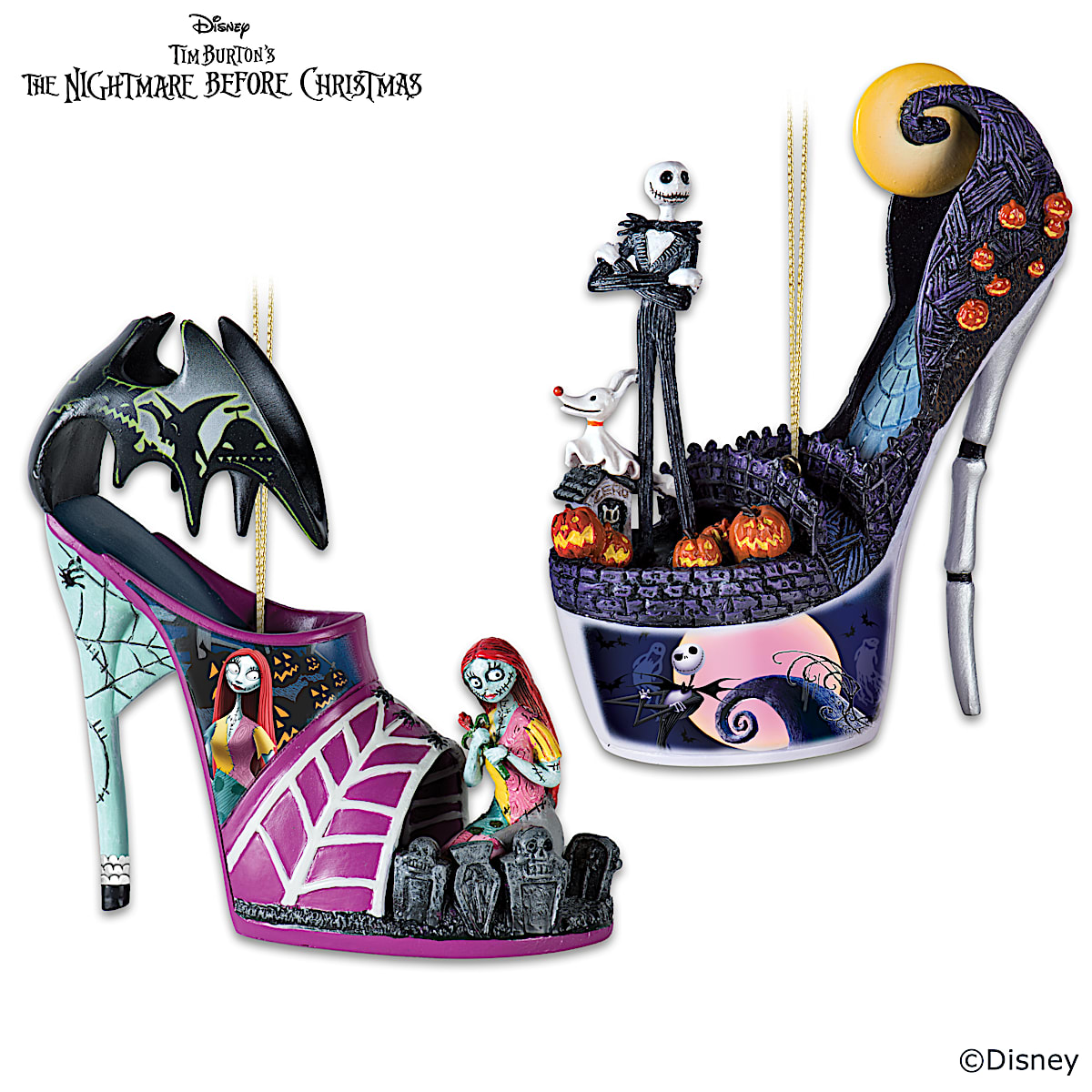 Disney Tim Burtons The Nightmare Before Christmas Delightfully Frightful Handcrafted Shoe Ornament Collection