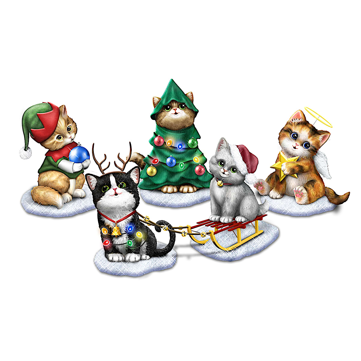 Purrfect Medleys Illuminated Musical Christmas Cat Figurines By Artist Kayomi Harai