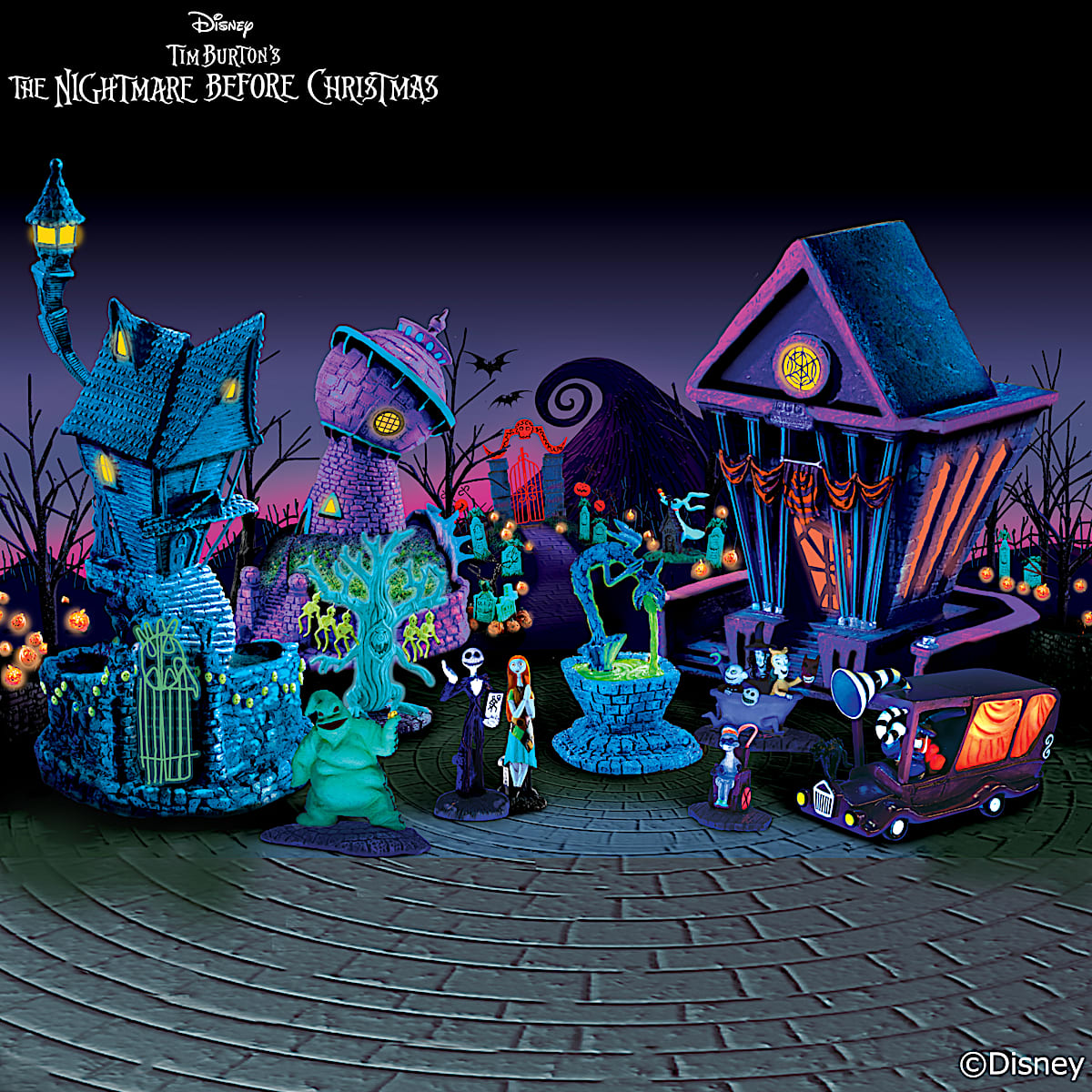 Tim Burtons The Nightmare Before Christmas Black Light Village Collection Halloweentown Nightmare Before Christmas
