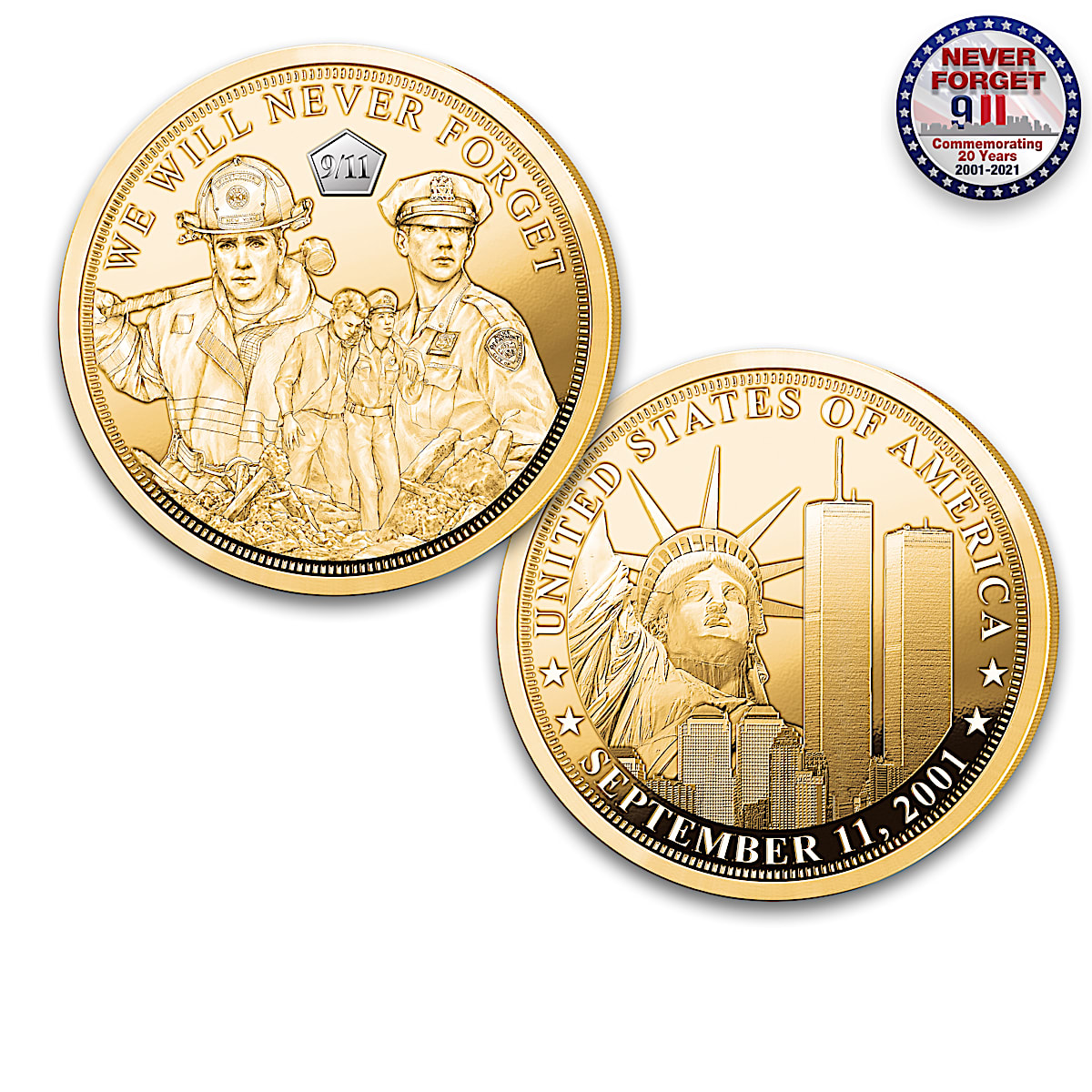 The 20th Anniversary Of September 11th 24K Gold-Plated Proof Coin ...