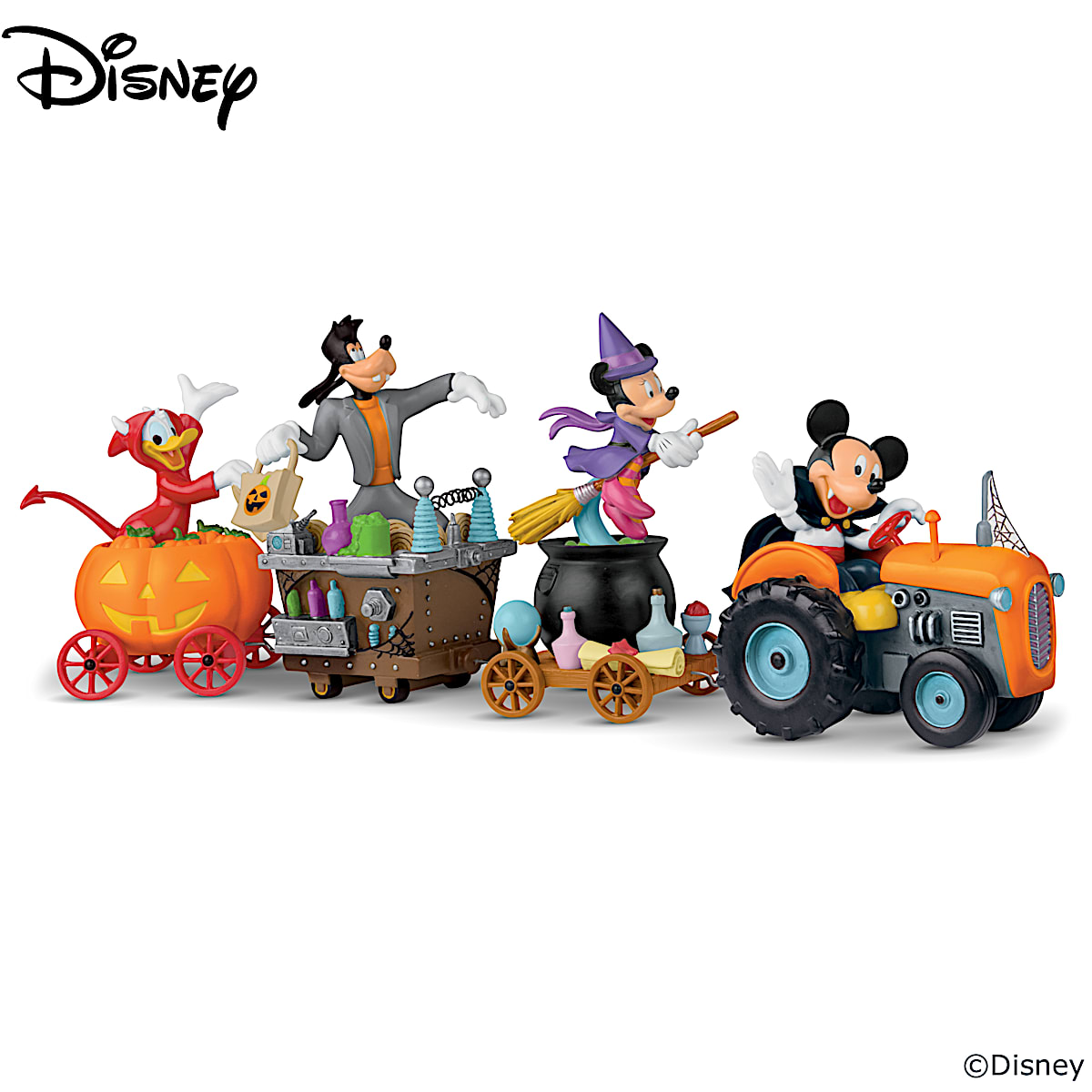 Disney Halloween Wagon Sculptures With Characters In Costume