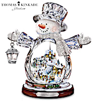 Thomas Kinkade Crystal Snowman With Village, Moving Train