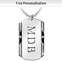 Personalized Dog Tag Pendant For Son With Two Diamonds