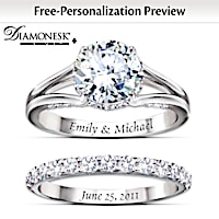 4-Carat Platinum-Plated Silver Personalized Bridal Ring Set