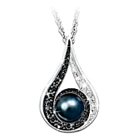 11 Diamonds & Genuine Cultured Black Pearl Pendant Necklace