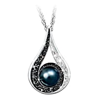 Diamond And Freshwater Cultured Black Pearl Pendant Necklace