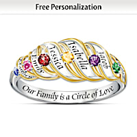 Family Ring With Engraved Names And Birthstones For Mom