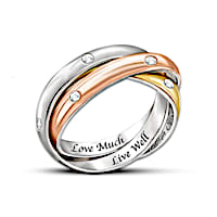"Live Well, Love Much, Laugh Often" Tri-Colour Engraved Ring