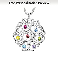 Personalized Tree-Design Necklace With Names And Birthstones