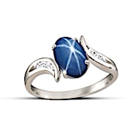 Created Star Sapphire & 6 White Topaz Sky Gazer Ring