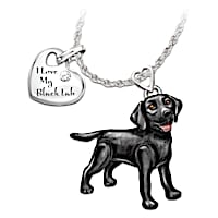 Black Lab Diamond Necklace With Movable Legs And Tail