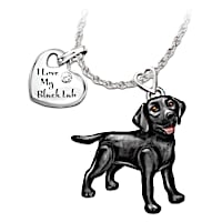 Playful Pup Black Lab Diamond Pendant Necklace