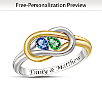 "Lover's Knot" Name-Engraved Romantic Birthstone Ring