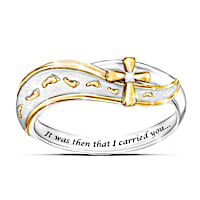 "Footprints In The Sand" Diamond Cross Engraved Ring