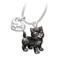 Black Frisky Kitty Diamond Pendant Necklace