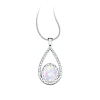 Australian Opal And Diamond Pendant In Double Loop Design