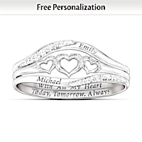 "With All My Heart" Name-Engraved Diamond Stacking Ring