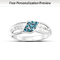 Personalized Blue And White Diamond Couples Ring