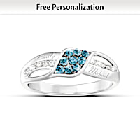 Personalized Blue And White Diamond Couples Ring