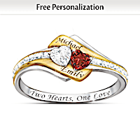 Two Hearts Become One Personalized Gemstone & Diamond Ring