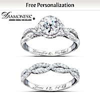 Entwined Diamonesk Bridal Rings With Personalized Engraving