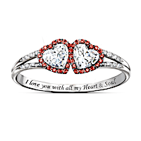 "Heart & Soul" Topaz Ring With 48 Red And White Diamonds