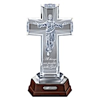 His Heavenly Grace Illuminated Glass Cross With Jesus Image