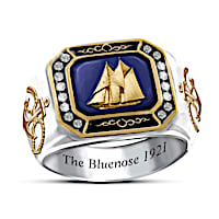 "The Bluenose" Engraved Men's Ring With Sparkling Crystals