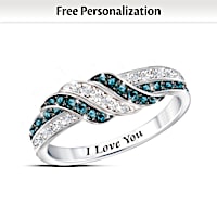 Blue And White Diamond Embrace The Love Personalized Ring