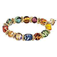 "Pool Of Serenity" Glass Bead Bracelet With Maple Leaf Charm