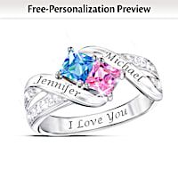 Together Cheek To Cheek Birthstone Ring With Engraved Names