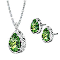 Helenite And Diamond Necklace And Earrings Set