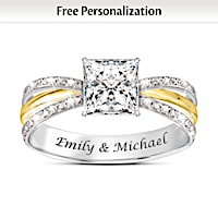 "All Our Love" Personalized White Topaz Ring With 2 Names
