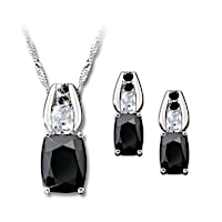 Black Velvet Pendant Necklace And Earrings Set