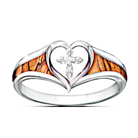 "Lovingkindness Of God" Cross Ring With Genuine Olive Wood