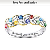 Birthstone & Sterling Silver Family Of Joy Personalized Ring