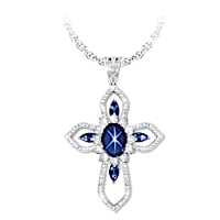 Created Star Sapphire & White Topaz Light Of Grace Necklace