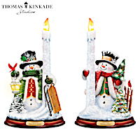 Thomas Kinkade "All Is Bright" Illuminated Candleholder Set