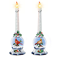 James Hautman Sculpted Songbird Lighted Snowglobe Candle Set