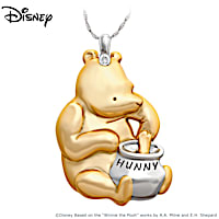 "Classic Winnie The Pooh" Pendant Necklace With A CZ Crystal