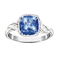 2-Carat Blue Helenite Ring With 10 White Topaz Stones