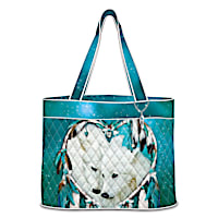 Carol Cavalaris "Heart Of Wolves" Wolf Art Quilted Tote Bag