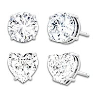 3.5-Carat Diamonesk Round and Heart-Shaped Stud Earrings Set